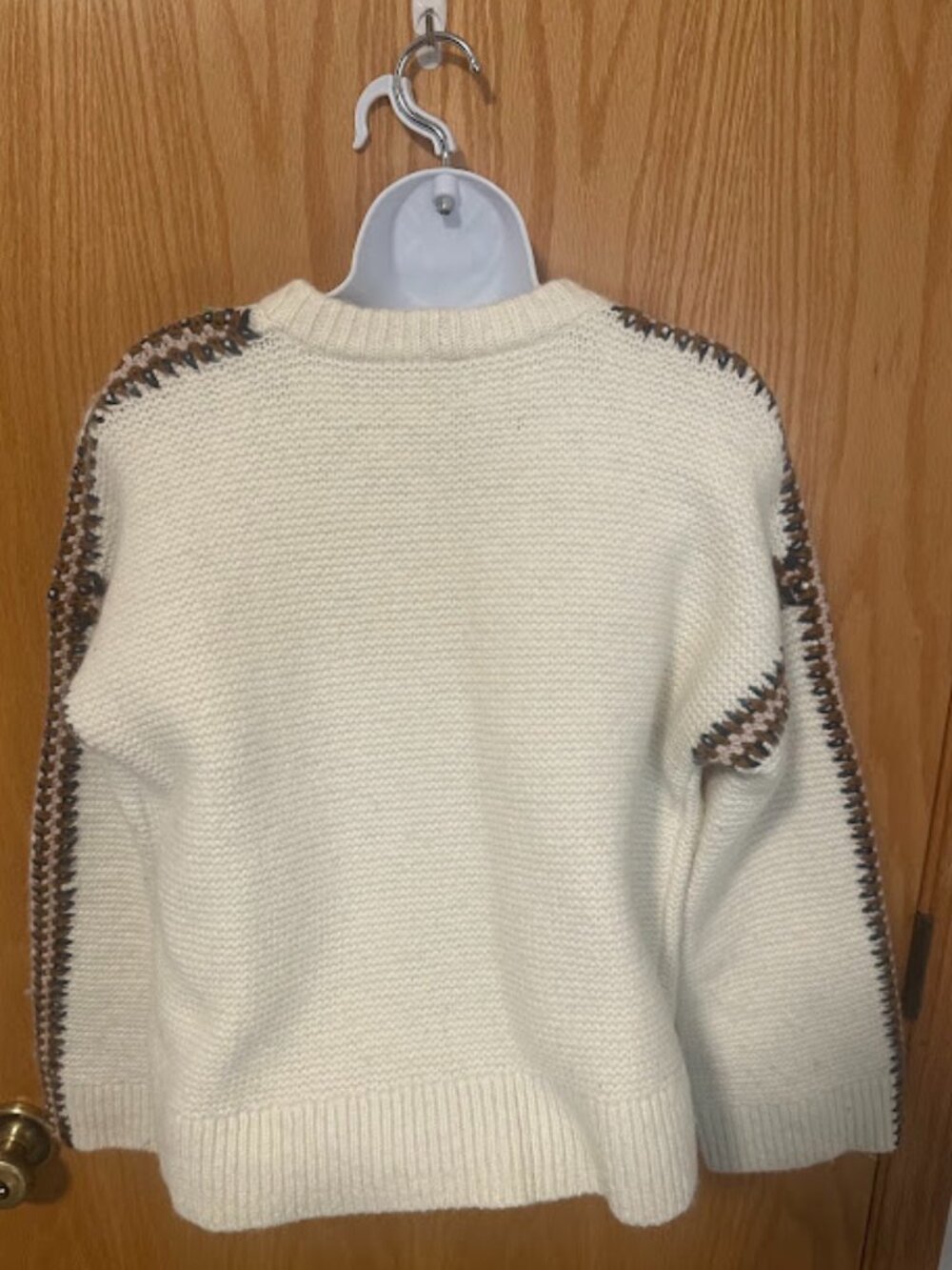 Madewell Cream Knit Cozy Soft Pullover Sweater with Sleeve Striping. Small. - Picture 3 of 6